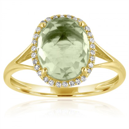 green amethyst diamond gold ring
