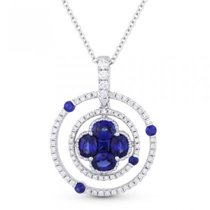 flower circle diamond sapphire pendant